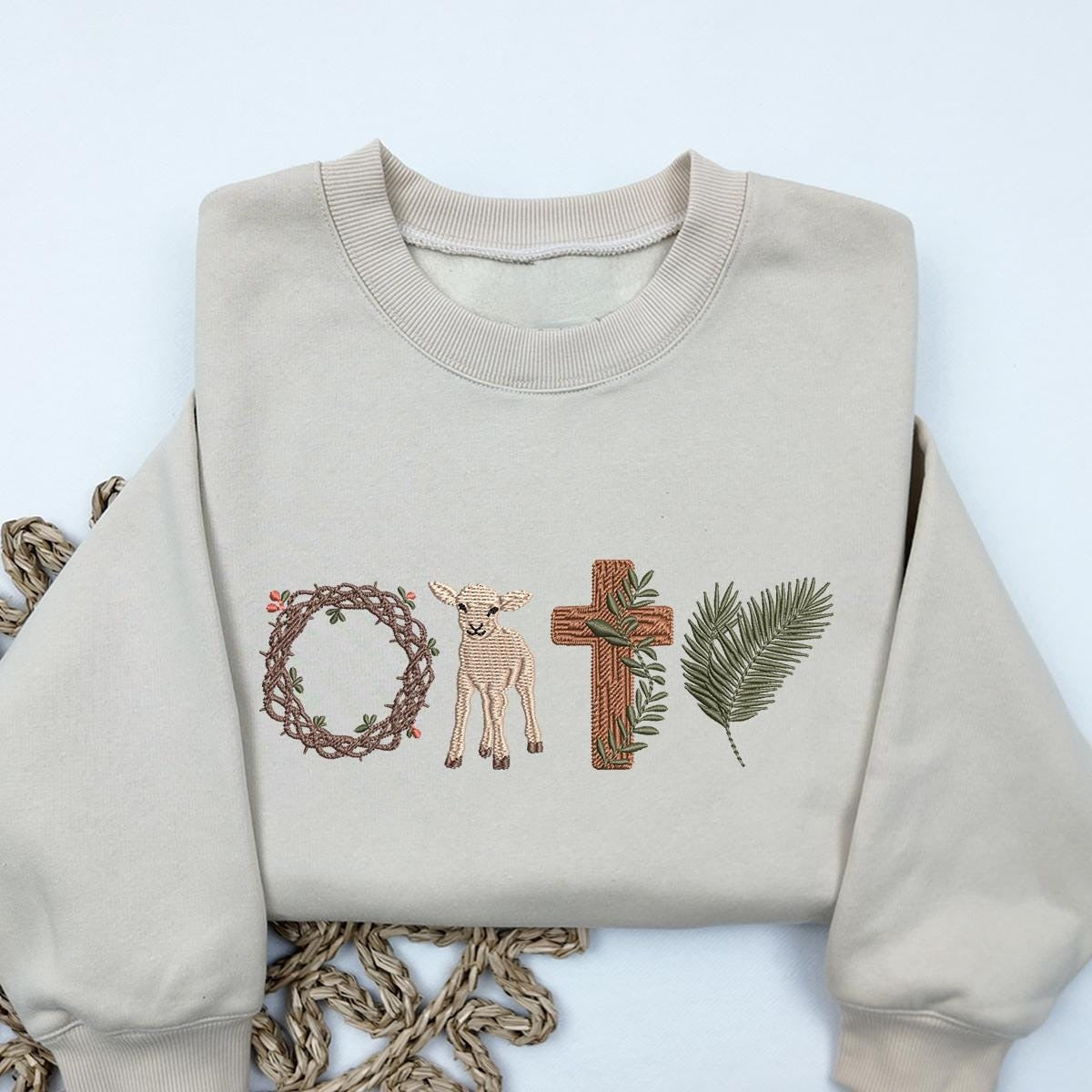 Embroidered 'He Is Risen' Design, Christian Easter Cross Embroidery Design, Christian Sweatshirt, Bible Sweatshirt, Aesthetic Sweatshirt, Christian Apparel